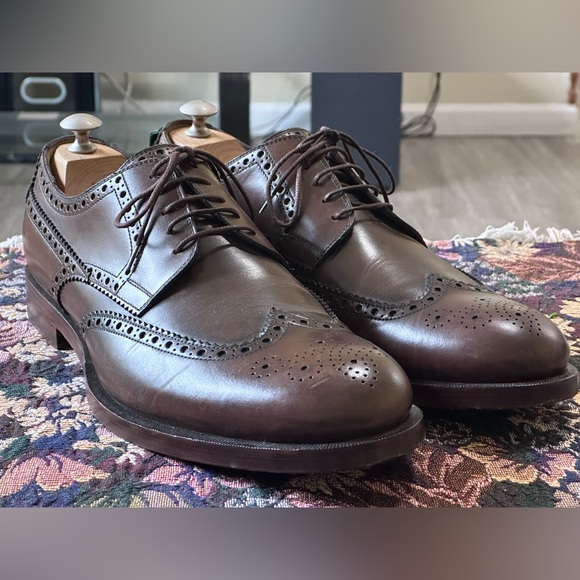 Gucci Signature Stripe Wingtip Brown Leather Men’s Brogue Oxfords Size 11 US 12 - Picture 3 of 15